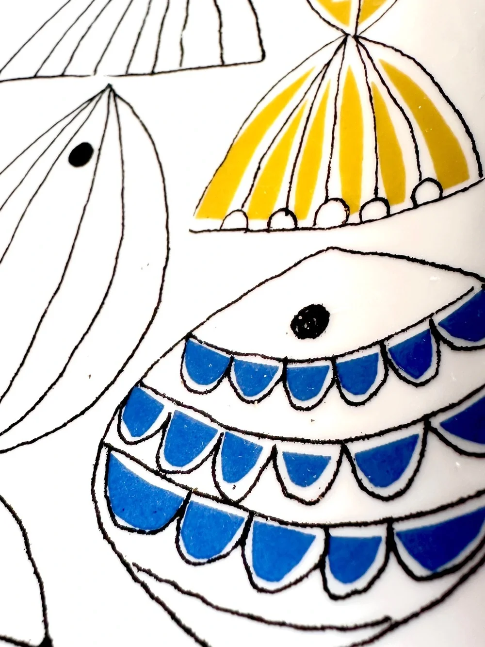 West Elm Fiona Howard Lino-Print Fish Motif Ceramic Tray in Blue, Yellow, Green